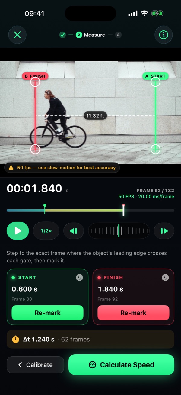 Speed trap with two gates on a cyclist