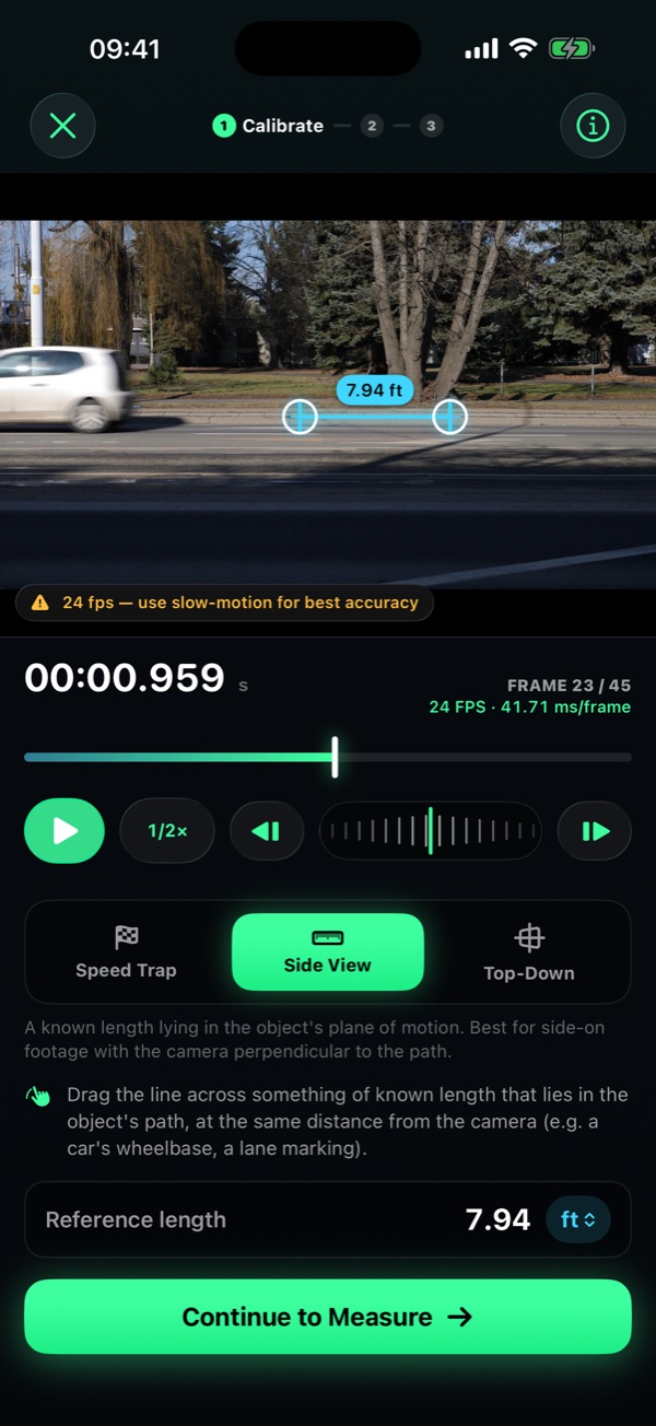 Side view calibration on a car's wheelbase
