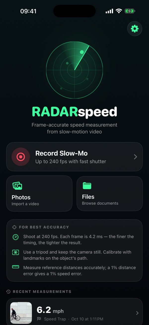 Home screen with recent measurements